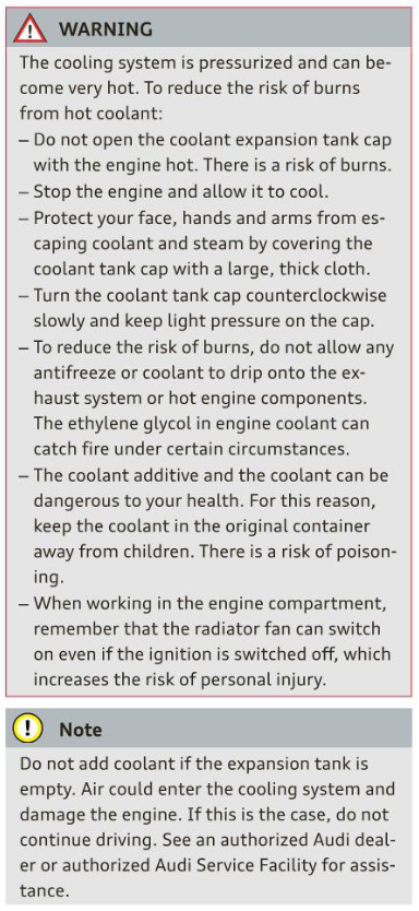 Hot Coolant Warning from Owner's Manual