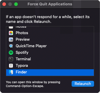 Window to Relaunch Finder